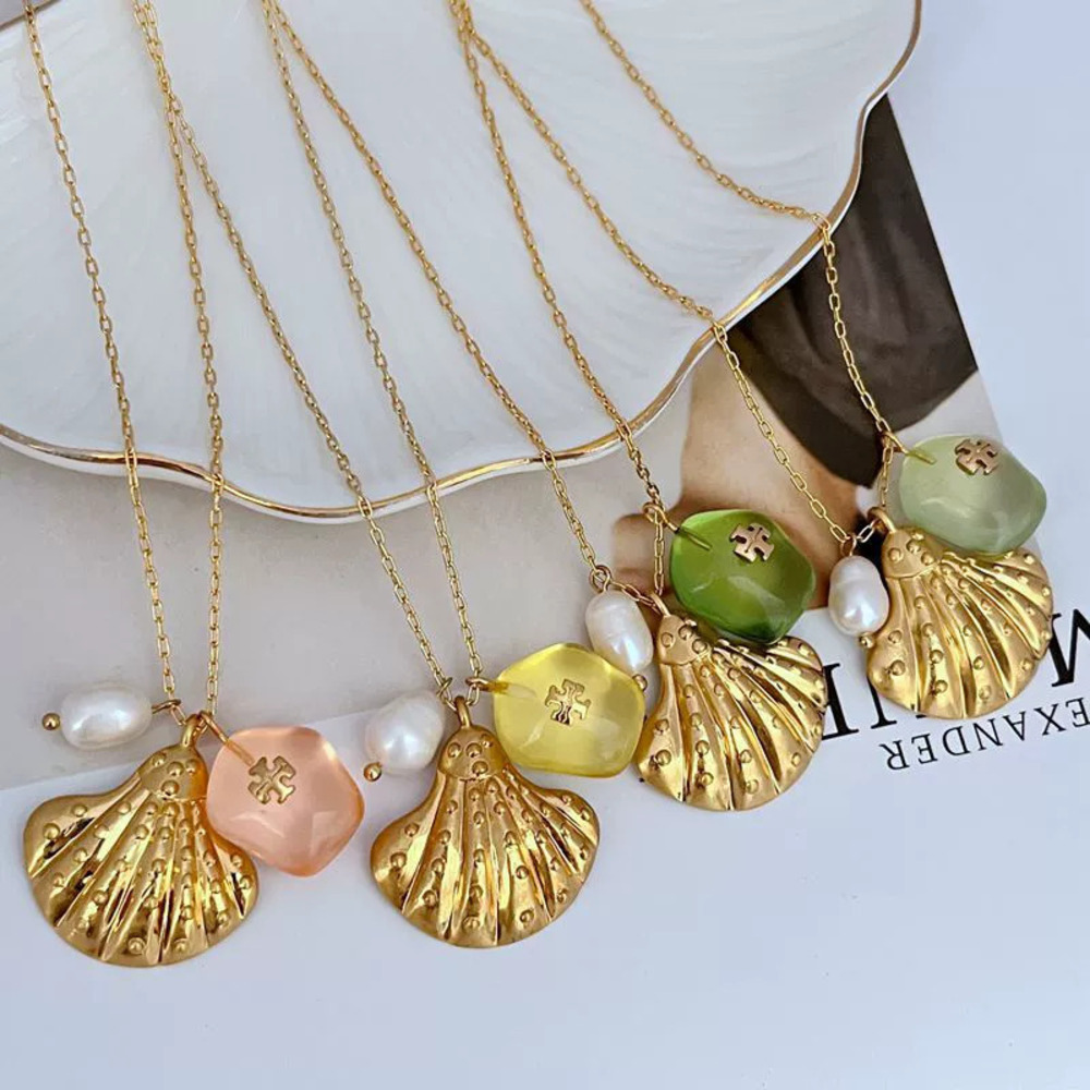 Tory Burch Freshwater Pearl Acrylic Shell Shape Necklace